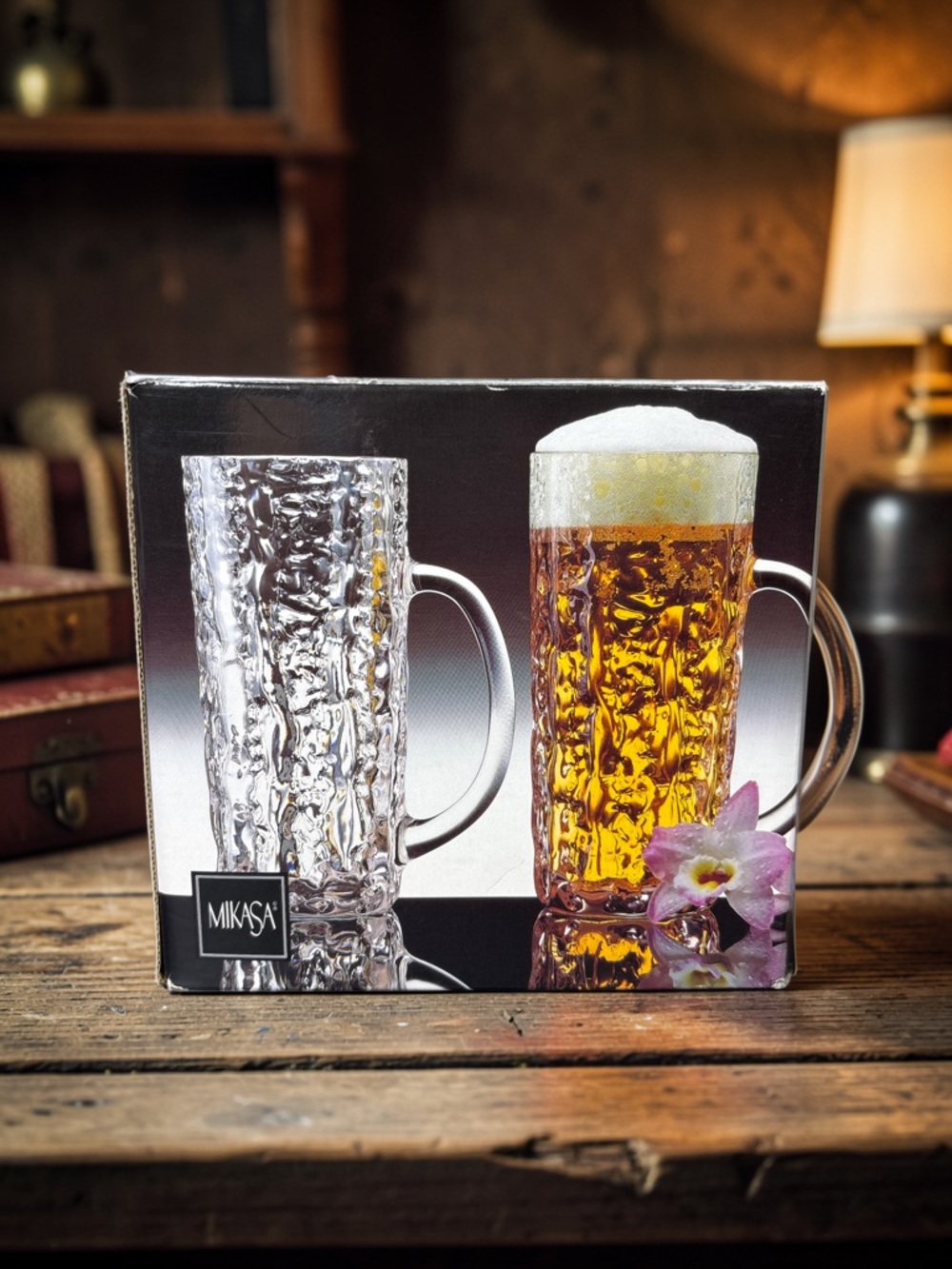 New Mikasa Frostfire Glass Beer tall Mugs